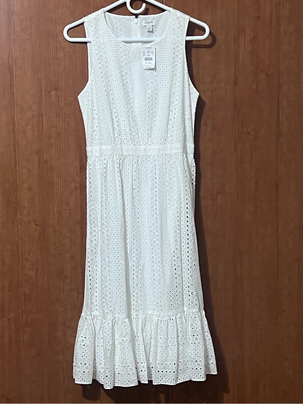 NWT J Crew Dress White Eyelet Embroidered Tiered Sleeveless Midi Size 2